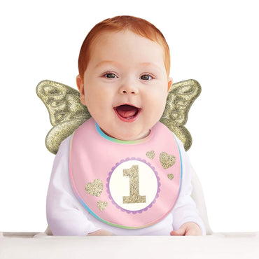 1st Birthday Girl Bib with Wings Each