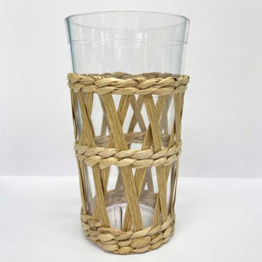 Clear Plastic Tumbler with Seagrass Sleeve 480ml Each