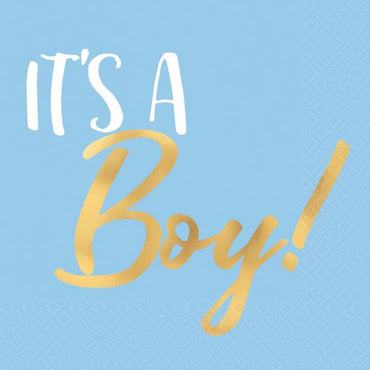 Baby Shower Boy Hot Stamped Beverage Napkins 16pk