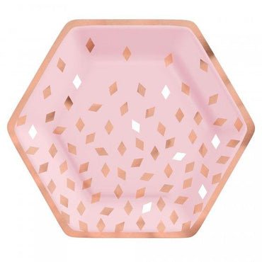 Blush Birthday Hexagonal Metallic Paper Plates 23cm 8pk