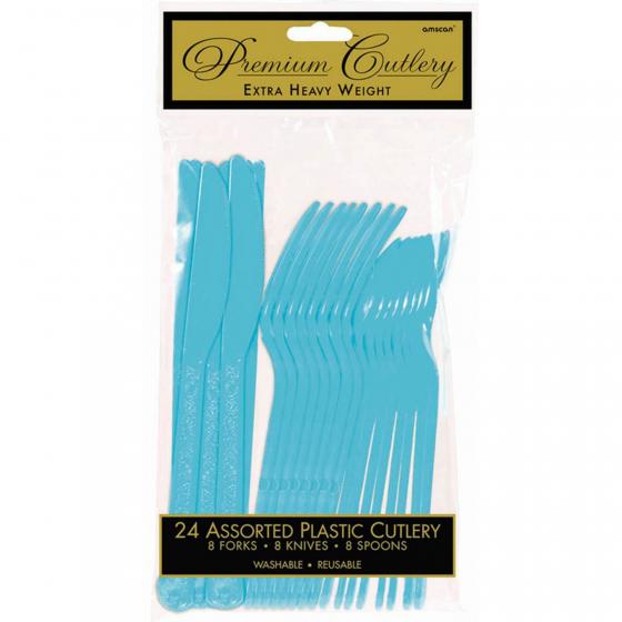 Caribbean Blue Premium Plastic Cutlery Set 24pk