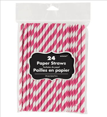 Bright Pink Paper Straws 24Pk