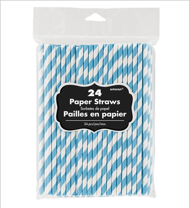 Caribbean Blue Paper Straws 24Pk