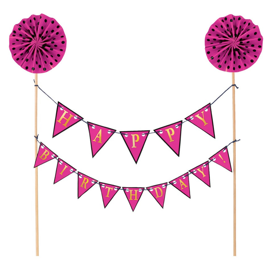 Happy Birthday Pink Cake Picks Banner - Party Savers