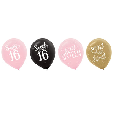 Elegant Sixteen Blush Assorted Latex Balloons 30cm 15pk - Party Savers