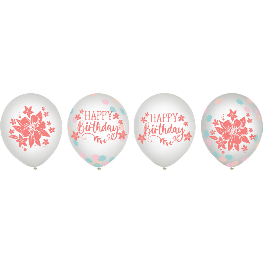 Free Spirit Happy Birthday Latex Balloons & Confetti 30cm 6pk