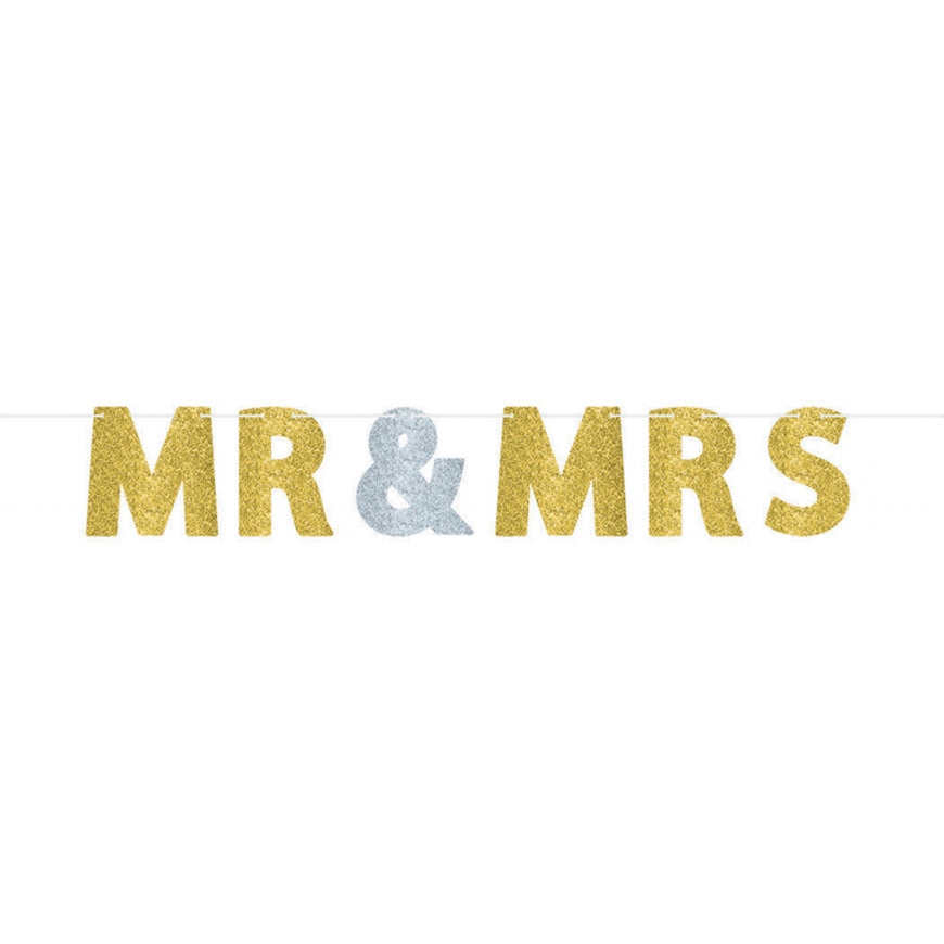 Mr & Mrs Glitter Letter Paper Banner - Party Savers