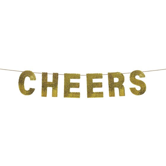 Cheers Sequin Gold Banner 22cm x 3.65m Each