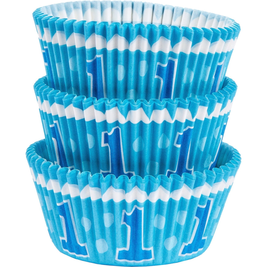 1st Birthday Blue Standard Cupcake Cases 75pk - Party Savers