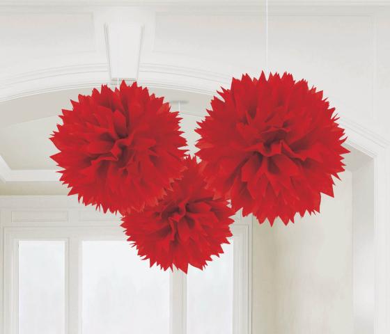 Apple Red Fluffy Tissue Decorations 40cm 3Pk