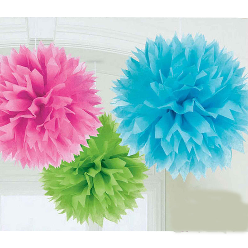 Multi Colored Fluffy Tissue Decorations 40cm 3Pk