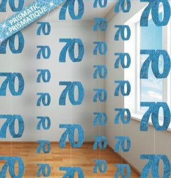 Blue Glitz 70th Hanging Decorations 1.5m 6pk - Party Savers