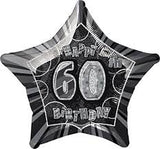 Black Glitz 60th Birthday Star Foil Balloon 50cm - Party Savers