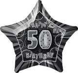 Black Glitz 50th Birthday Star Foil Balloon 50cm - Party Savers