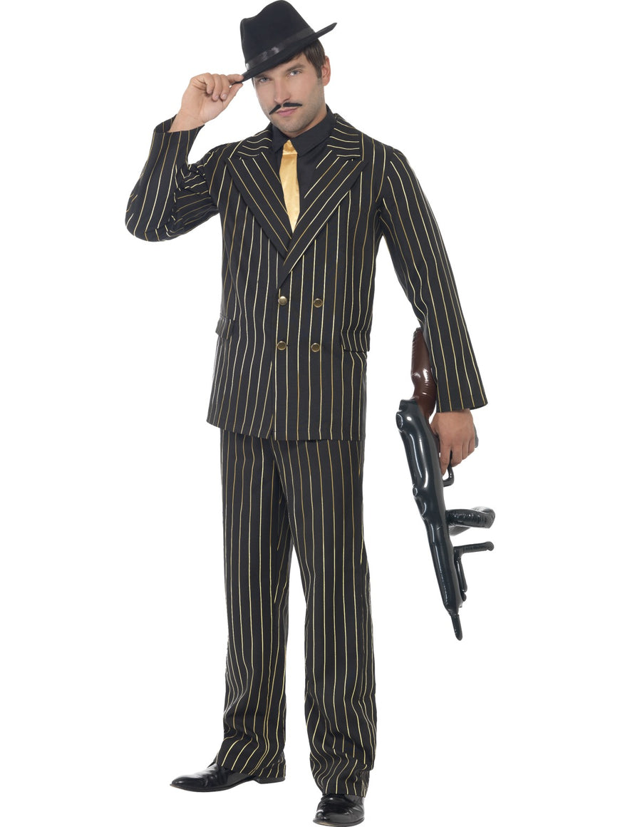 Mens Costume - Gold Pinstripe Gangster - Party Savers