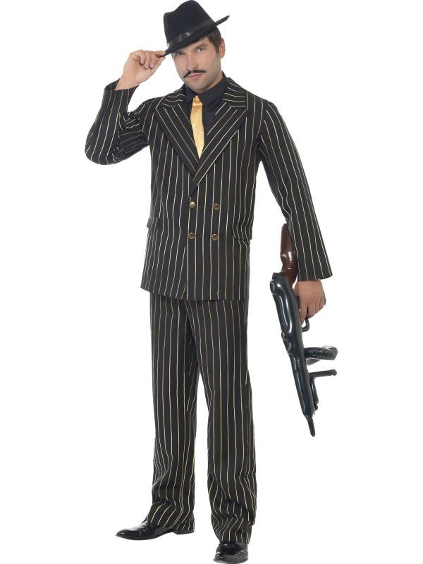 Mens Costume - Gold Pinstripe Gangster - Party Savers