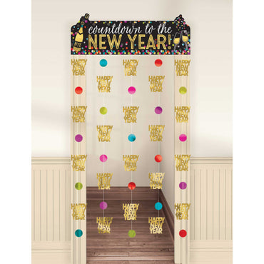 Countdown to the New Year Door Curtain Colourful Confetti & Gold Hot Stamped 99cm x 195cm