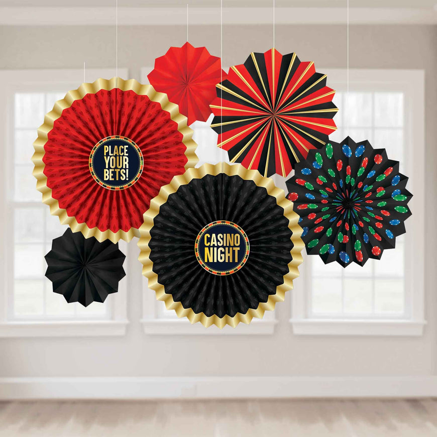 Roll The Dice Casino Paper Fan Decorations 2 x 40cm, 2 x 30cm & 2 x 20cm 6pk