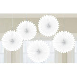 Frosty White Mini Fan Decorations 6in 5pk - Party Savers