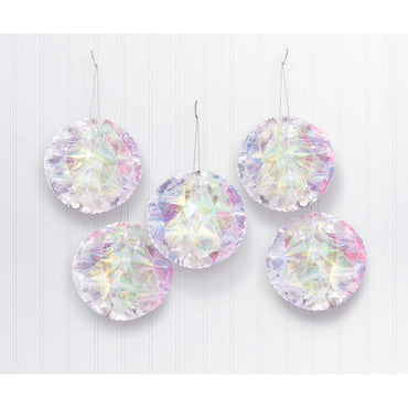 Luminous Birthday Iridescent Foil Honeycomb Balls Hanging Decorations 12cm 5pk