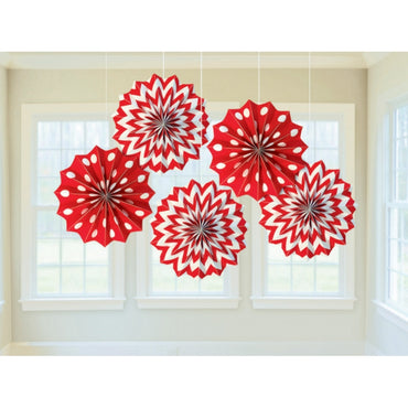 Apple Red Fan Decorations Printed Paper 8in 5pk - Party Savers