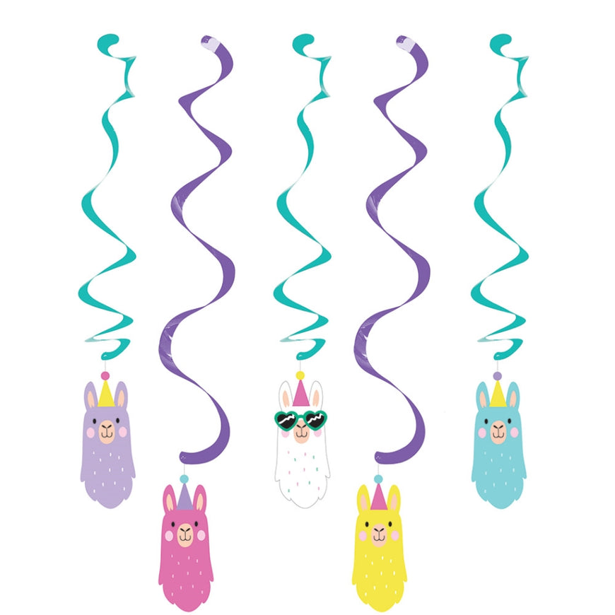 Llama Party Dizzy Danglers Hanging Swirls 5pk - Party Savers