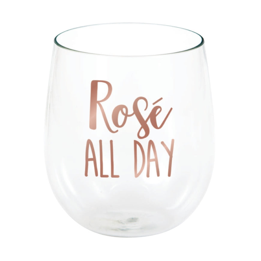 Rose All Day Stemless Plastic Wine Glass - Party Savers