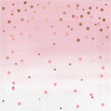 Rose All Day Lunch Napkins Dots Rose Gold Foil 16pk - Party Savers