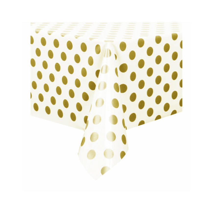 Gold Dotty Plastic Rectangle Tablecover 137cm x 274cm - Party Savers