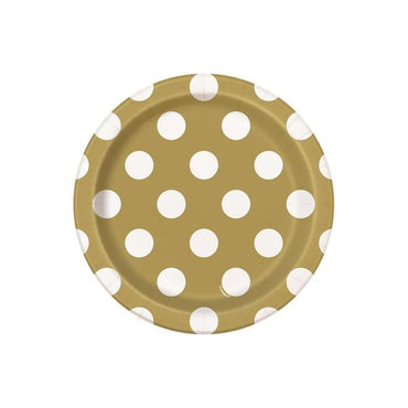 Gold Dotty Paper Plates 18cm 8pk - Party Savers