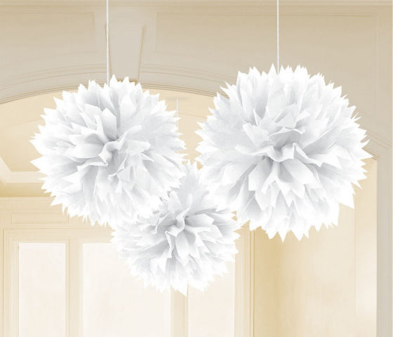 White Fluffy Tissue Decorations 40cm 3Pk