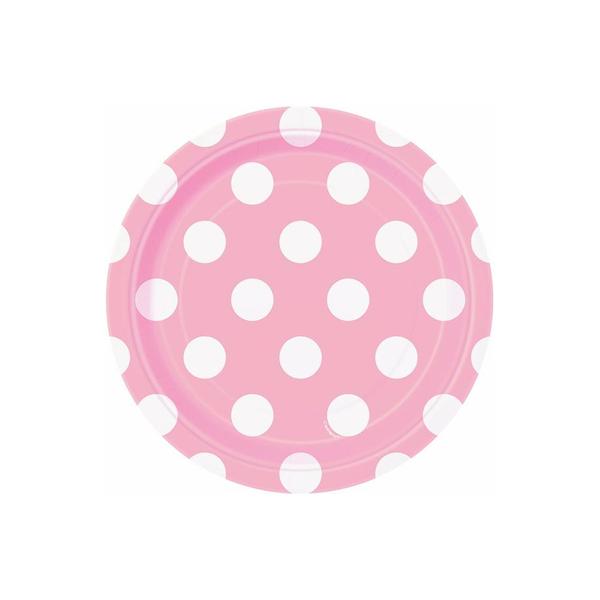 Pastel Pink Dotty Paper Plates 18cm 8pk - Party Savers