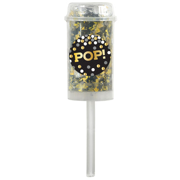 Confetti Tubes Push-Up Confetti Poppers Black, Silver & Gold Foil 2pk - Party Savers