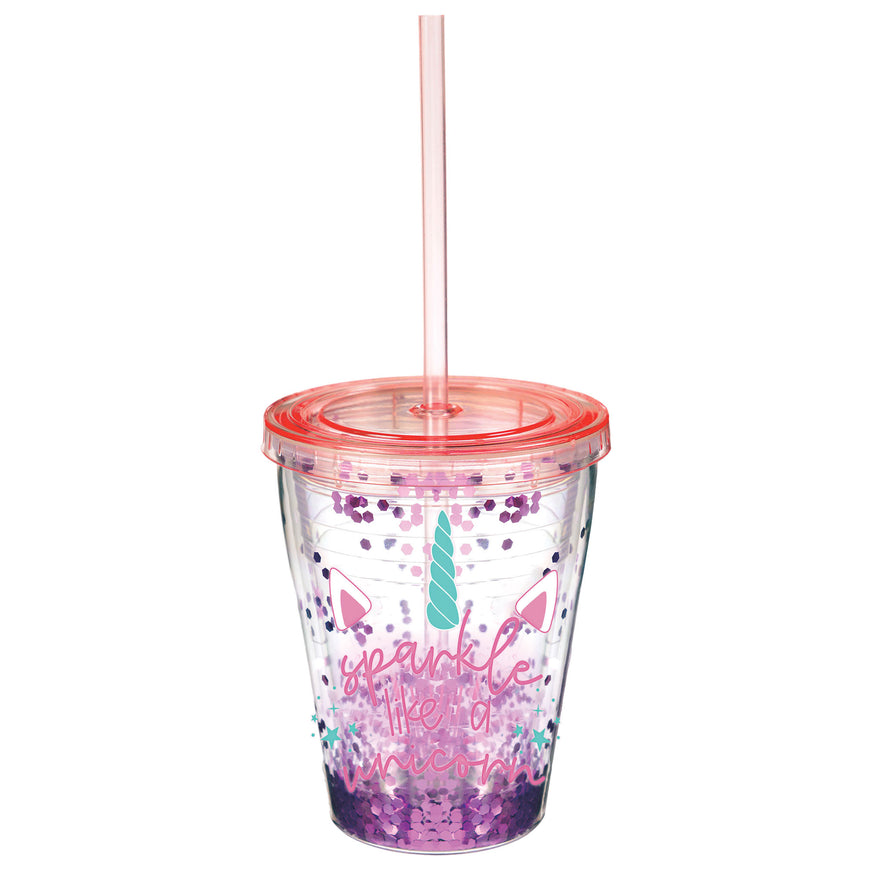 Enchanted Unicorn Confetti Tumbler with Straw 12oz Each