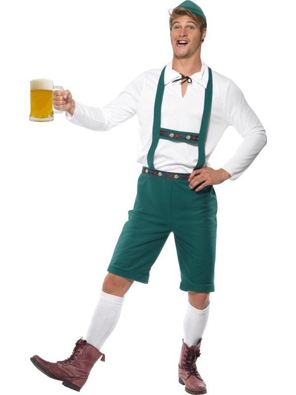 Mens Costume - Green Oktoberfest Lederhosen - Party Savers