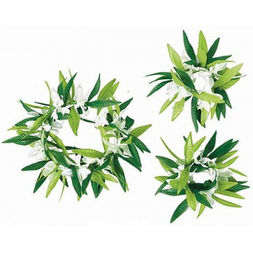 Luau Green Leaf & Flowers Head Wreath & Wristlets Set 3pk