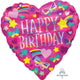 Holographic Iridescent Happy Birthday Rainbow Hearts Foil Balloon 45cm - Party Savers