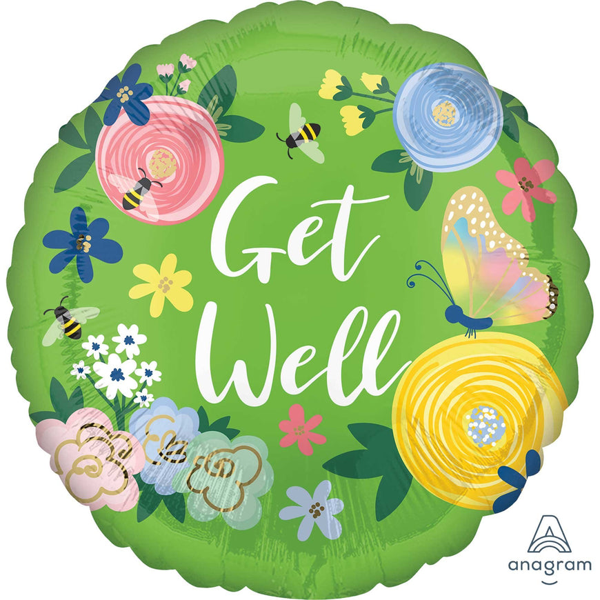 Get Well Floral Garden Foil Balloon 45cm Each