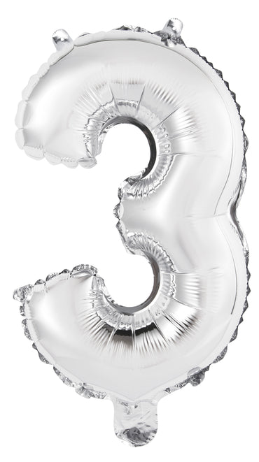 Number 3 Silver Foil Balloon 35cm - Party Savers