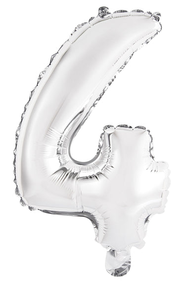 Number 4 Silver Foil Balloon 35cm - Party Savers