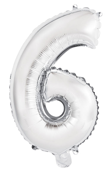 Number 6 Silver Foil Balloon 35cm - Party Savers