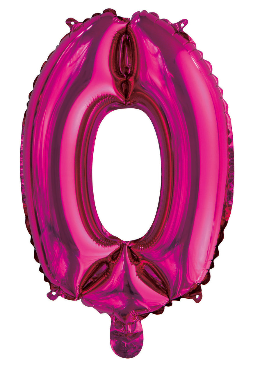 Number 0 Bright Pink Foil Balloon 35cm - Party Savers