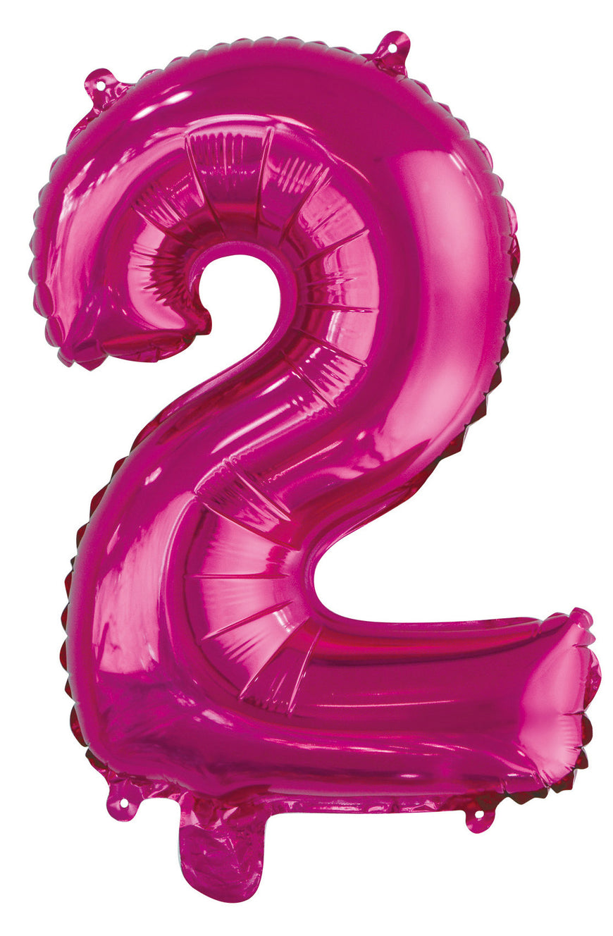 Number 2 Bright Pink Foil Balloon 35cm - Party Savers