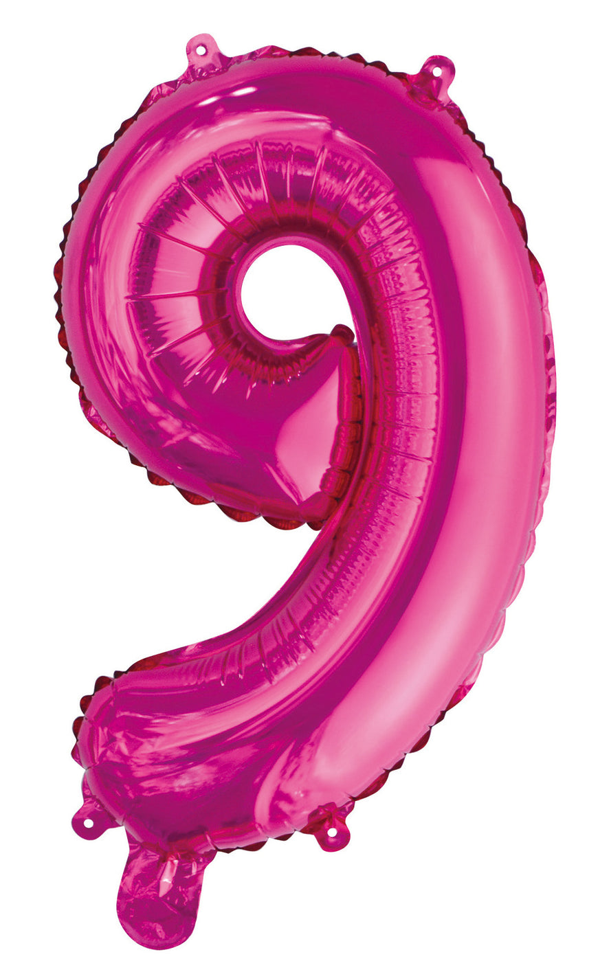 Number 9 Bright Pink Foil Balloon 35cm - Party Savers