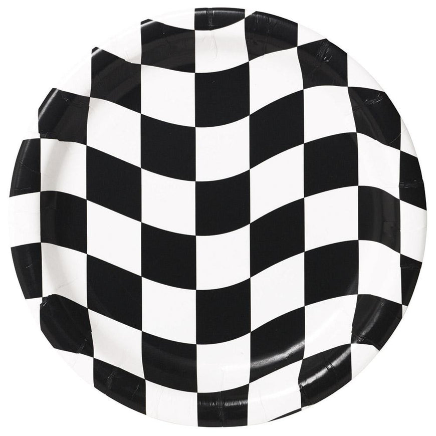 Black & White Check Dinner Plates 23cm 8pk - Party Savers