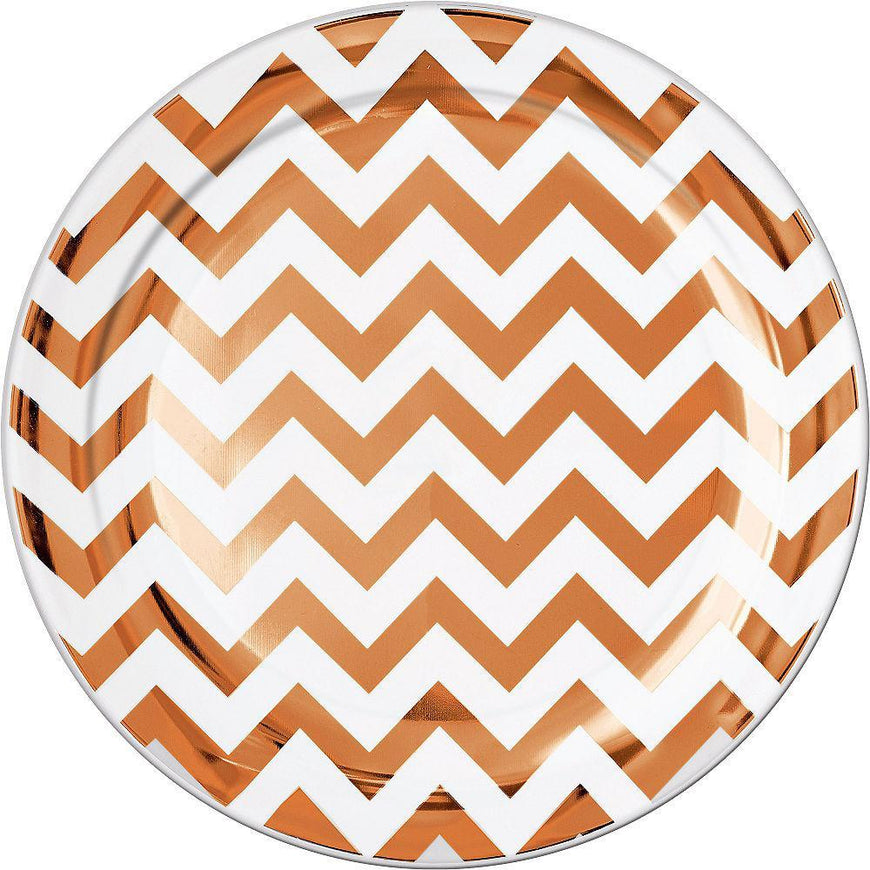 Rose Gold Chevron Premium Plastic Dinner Plates 26cm 10pk - Party Savers