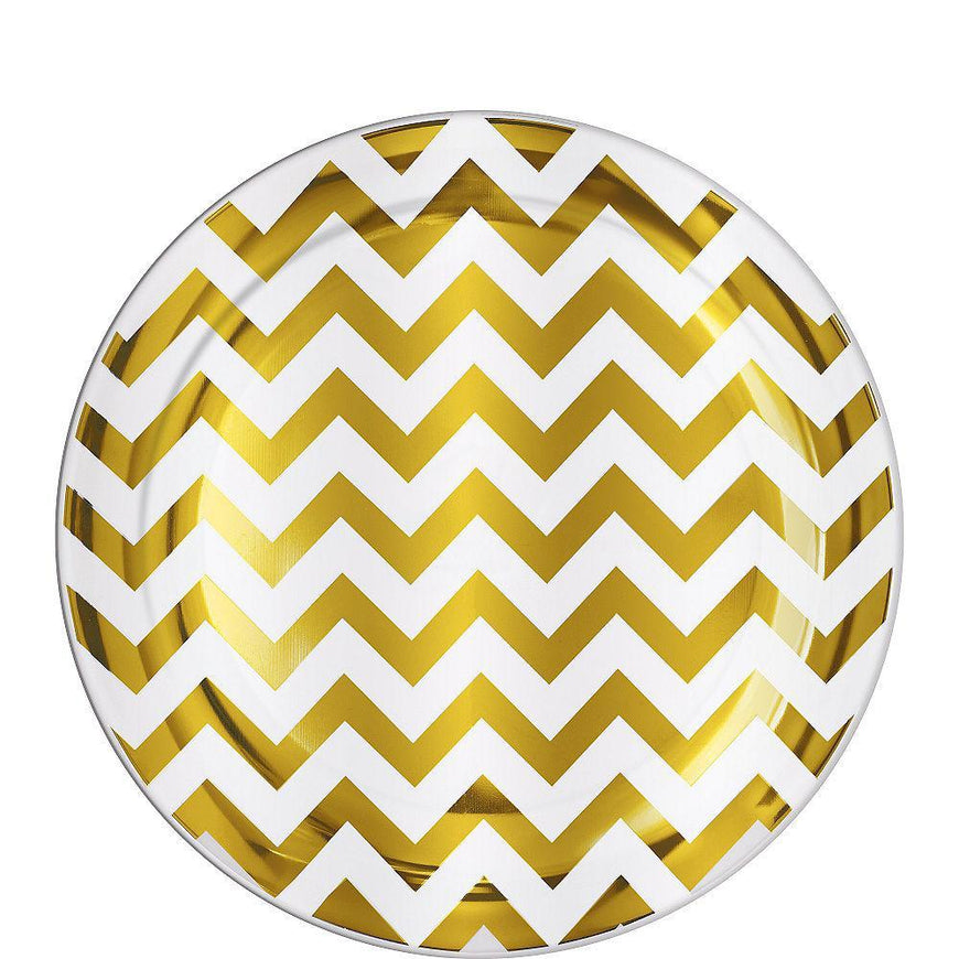 Gold Chevron Premium Plastic Lunch Plates 19cm 20pk - Party Savers