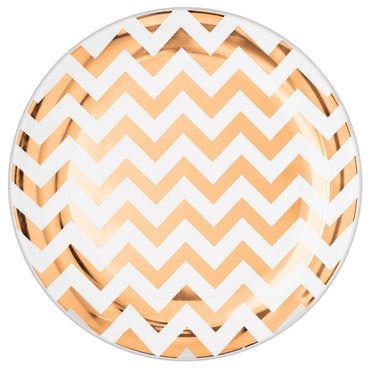 Rose Gold Premium Chevron Round Plastic Plates 19cm 20pk