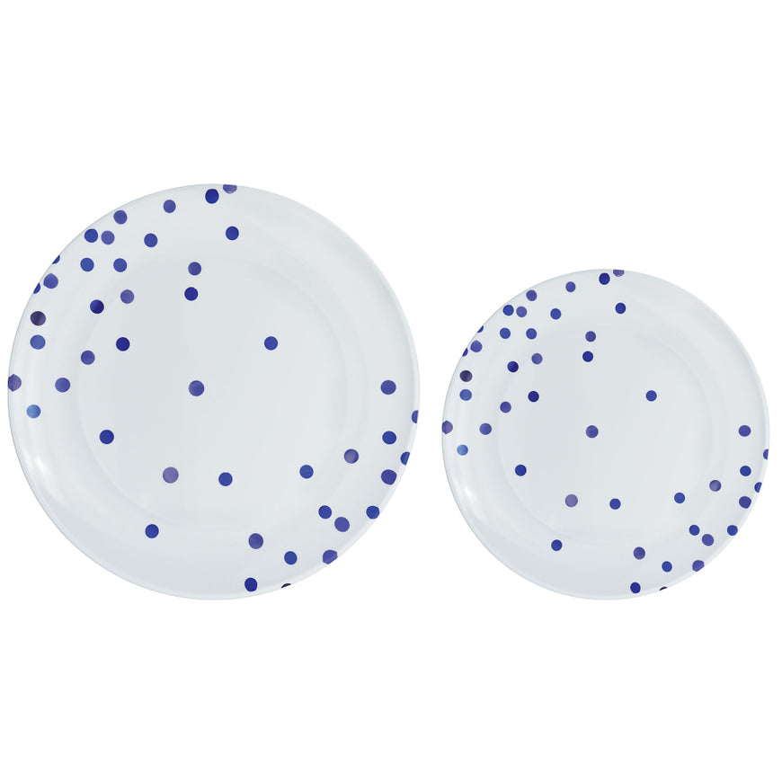 Bright Royal Blue Dotted Hot Stamped Premium Plastic Plates 20pk