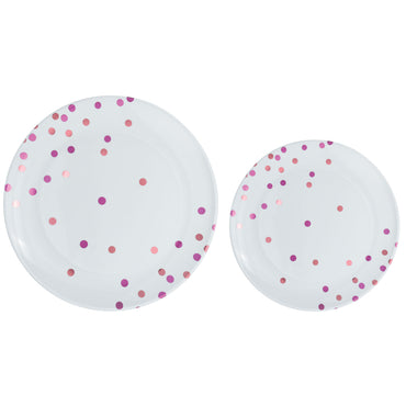 New Pink Dotted Hot Stamped Premium Plastic Plates 20pk